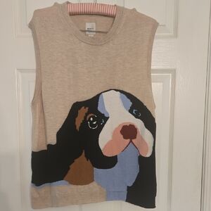 Anthropologie Beige Tank with Multicolor Dog Intarsia